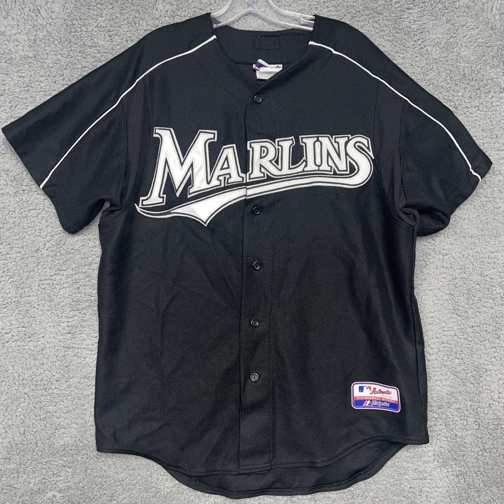 VTG Florida‎ Marlins Jersey Size L Black 2003 World Series Patch Majestic 53157